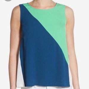 Halogen navy and green color block sleeveless top